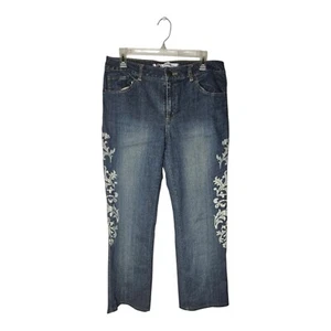 Tinker Bell Disney Store Jeans Womens Size 12 Floral Blue Straight Leg - Picture 1 of 5