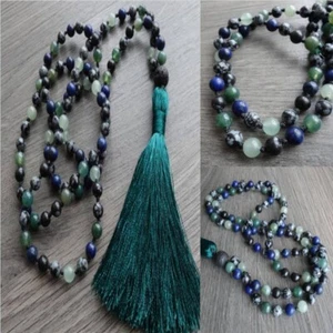 6mm Alabaster Lapis lazuli Green Jade Gemstone 108 Mala Necklace Fashion - Picture 1 of 6