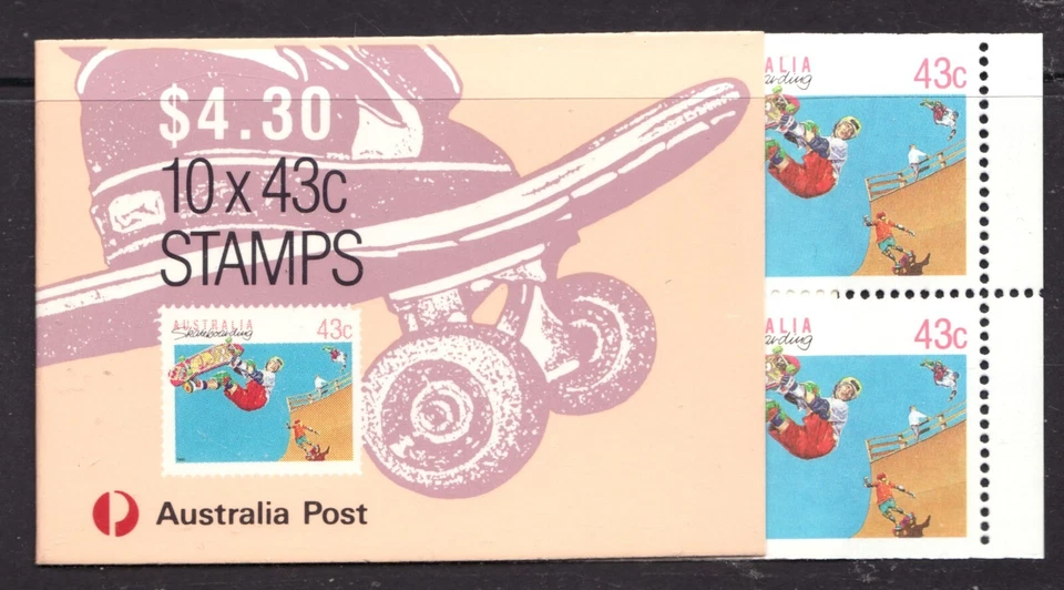 Rare 1990 Australia Sc# 1186 Booklet, 10 stamps - Skateboarding - MNH Cv$10 - Image 1 of 1