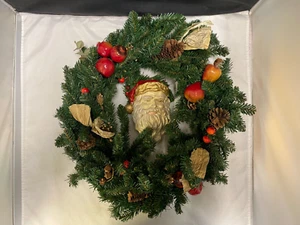 Rare Vintage Santa Claus 17" Festive Christmas Wreath w/Cones, Fruit, Bows - Picture 1 of 7