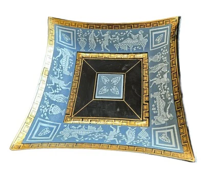 Bandeja de vidrio decorativa/multiusos azul y dorado, cuadrada de 5 3/4 pulgadas, Foto 1 de 3