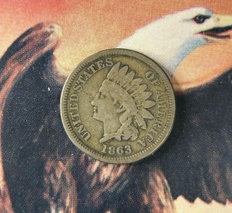 1863 Indian Head Cent Penny, FINE- Civil War Date ** zm Cover