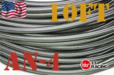 1/4" AN4 Stainless Steel Braided Fuel Oil Gas Line Hose -4AN 10FT New - Image 1 of 4