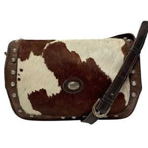 Vtg American West Cowhide PONY HAIR Shoulder Bag Leather WESTERN Studded Purse - Picture 1 of 16