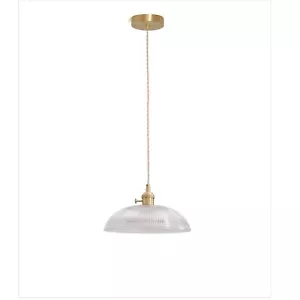 Vintage Ribbed Glass Pendant Light with Brass Finish, Gold Antique Wire Penda... - Picture 1 of 9