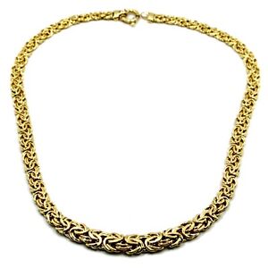 18K YELLOW GOLD FLAT BYZANTINE NECKLACE CHOKER 7/10mm, 45cm, 18", MADE IN ITALY