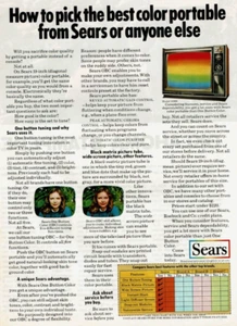 1972 Vintage Print Ad Sears How to pick the best color portable Television TV - Picture 1 of 2