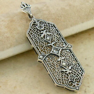 GENUINE AQUAMARINE & PEARL ART DECO STYLE 925 STERLING SILVER PENDANT 614X - Picture 1 of 1