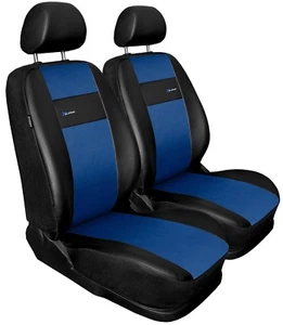 Fundas de asiento delanteras para Mitsubishi Pajero cuero sintético negro/azul - Imagen 1 de 6