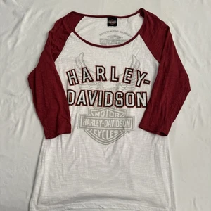 HARLEY-DAVIDSON T-shirt donna manica 3/4 marrone/bianco grafica raglan taglia 2XL - Foto 1 di 12