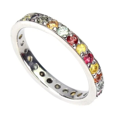 Anello in argento sterling 925 zaffiro tondo gemma naturale gioiello misura 7 - Immagine 1 di 4