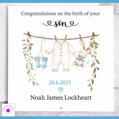 CHRISSIECREATESCARDS Personalised New Baby Boy Card - New Birth Congratulations Card Son Grandson