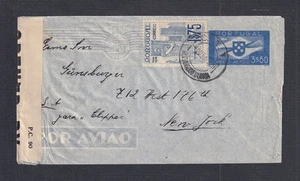 PORTUGAL 1941 WW2 'BERMUDA CENSORED’ AIRMAIL PS COVER LISBON TO NEW YORK USA - Picture 1 of 2