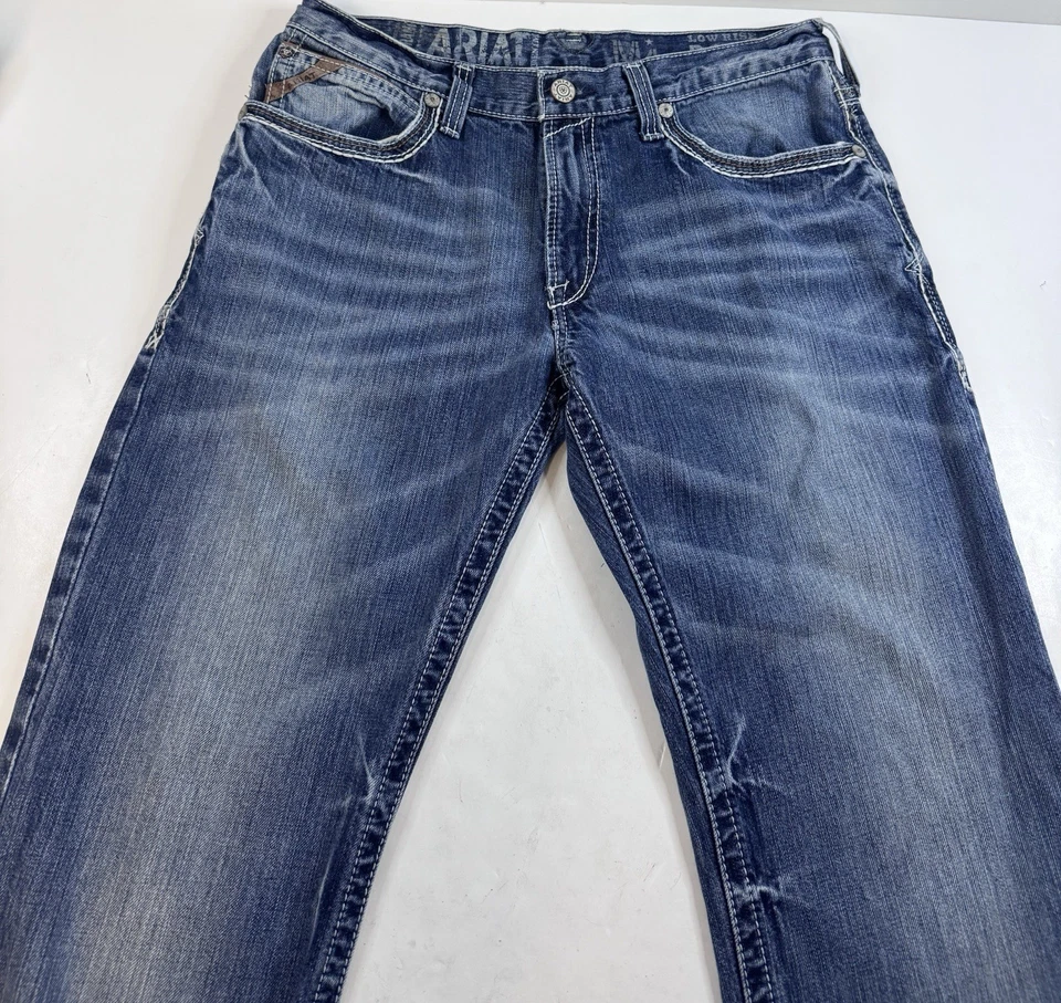 Pantalones de mezclilla Ariat para hombre 33x34 azul M4 tiro bajo ropa de trabajo occidental al aire libre Foto 1 de 4