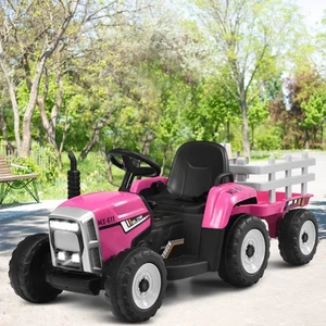 12V Kids Ride On Tractor with Trailer Children Electric Car Remote Control Toy - Picture 1 of 43