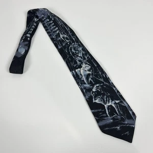 Addiction Wolves Wolf Howling Moon Forest Black Gray 100% Silk Men's Neck Tie - Picture 1 of 5