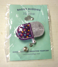 Badge Buddies By Nurseology, Chill Pill Theme, Retractable, Purple & Gray Felt