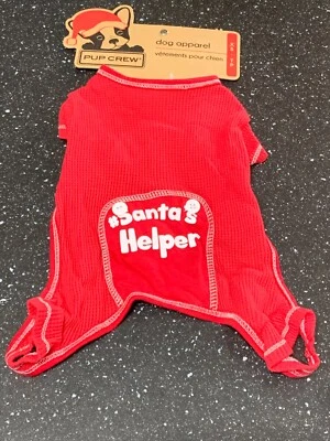 Pup Crew Christmas Dog Outfit #Santa's Helper 100% Cotton XS 12-14" Red Mix BNWT - Image 1 of 2