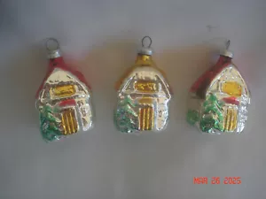 LOVELY SET 3 Vtg. W. GERMANY BLOWN MERCURY GLASS MINI 3-D HOUSE ORNAMENTS - Picture 1 of 6