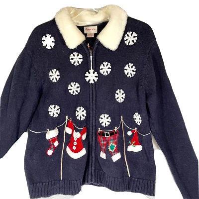 Crystal Kobe Winter Christmas Sweater Womens XL full zip removable collar Foto 1 de 4