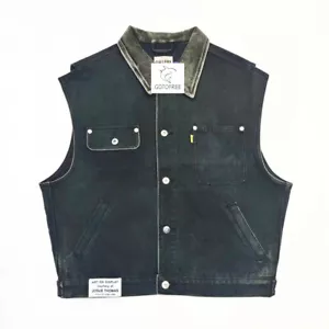 GOTOFREE BLACK WAISTCOAT JACKET JEANS BUTTON VEST JACKET COAT SLEEVELESS TOP MEN - Picture 1 of 6