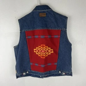 Pendleton Originals Womens Medium Denim Jean Wool Vest Southwest Aztec Hong Kong - Picture 1 of 4