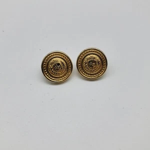 LIZ CLAIBORNE LCI Shield Button Gold Tone Post Earrings - Bild 1 von 2