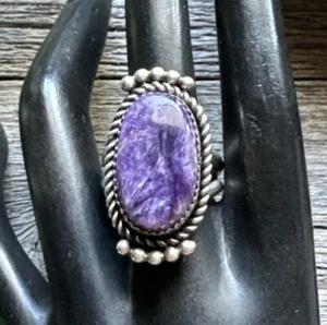 Native American Sterling Silver Purple Charoite Ring. Size 8.5 - Picture 1 of 12