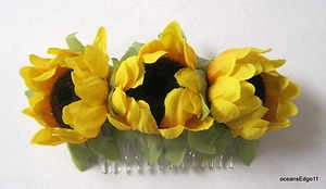 Triple Yellow Sunflower Bud Silk Flower Hair Comb,Pin up,Updo,Rockabilly,Bun - Picture 1 of 2