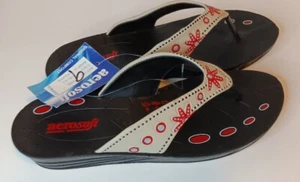 NWT Aerosoft Women's 9 Sandals Flip Flops Summer Wedge Heel Shoes Red Flowers - Picture 1 of 7