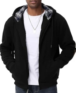 Mens Thick Plaid Lined Hoodie Zipup - Picture 1 of 2