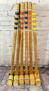 Set Of 6 - Croquet Mallets 25" Painted Stripes Wood OUTDOOR YARD GAME Read Desc - Picture 1 of 17