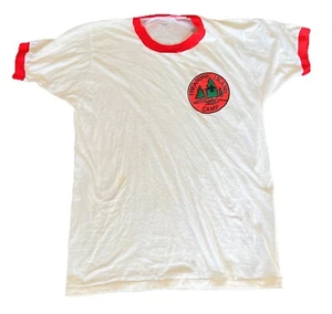 Boy Scout Treasure Island Camp T-Shirt Size Large White Red Stars Stripe Screen - Picture 1 of 5