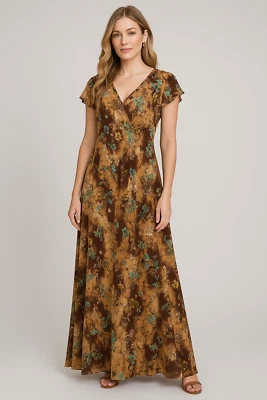 Vestido Style & Co Maxi Feminino Plus 22W Marrom Floral Boho Fairycore Borboleta - Imagem 1 de 4