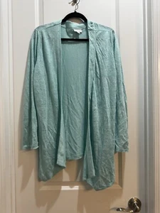 J. Jill Light Green Love Linen Open Front Drape Cardigan Medium Asymmetrical Hem - Picture 1 of 6