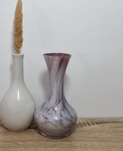 Marbled Art Glass Vase – Vintage Handblown – Plum & White – 1980s Style - Picture 1 of 8