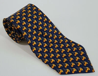 Yves Saint Laurent 100% Silk Necktie  Rainier Cherries Print on Navy 59"x 3.75" - Imagem 1 de 4