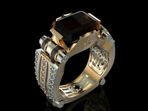 Classic Men's Steampunk Mechanical Ring 18K Gold Multi-element Colorful Gemston