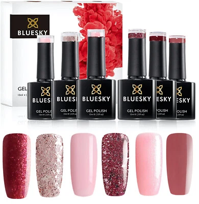 BLUE SKY BLUESKY GEL POLISH PINK+GLITTER GIFT SET CHRISTMAS BOX OF 6 UV LED NAIL SOAK OFF