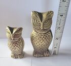 Vtg Set Of 2 Mid Century Brass Owl Cast Solid Figurines Paper Weights 3 Lbs
