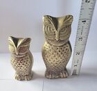 Vtg Set Of 2 Mid Century Brass Owl Cast Solid Figurines Paper Weights 3 lbs