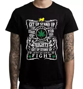 Get Up Stand Up Lyrics Men's T-Shirt - Reggae Rasta Bob Marley Weed Cannabis - Picture 1 of 1