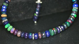 Pulsera de plata 925 de ópalo negro pulsera de ópalo de fuego pulsera de cuen... - Imagen 1 de 3