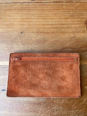 Cartera plana de gamuza de cuero marrón naranja BOSCA de colección con cremallera 5,75"x3,5" Foto 1 de 4