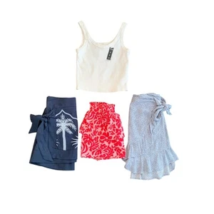New Preppy-4 Piece Bundle-Skirts-Tank-Pink-White-Blue-Girls-S - Picture 1 of 5