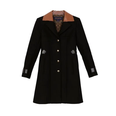 Louis Vuitton Black Wool Leather Insert A-Line Coat 34 49434063 - Image 1 of 4