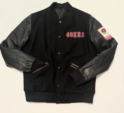 Abrigo universitario de lana de imitación de cuero sin marca de los 49ers de San Francisco-M-forrado con edredón Foto 1 de 4
