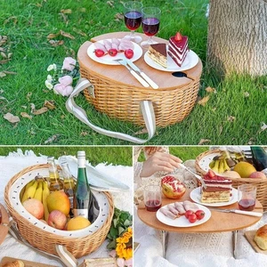 Picnic Basket for 2 with Wine Table & Cooler – Wicker Outdoor Set - Picture 1 of 7