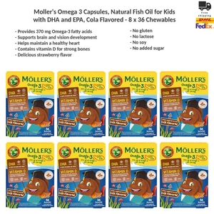Moller's Omega-3 Jelly Fish 36 Capsules for Kids, DHA EPA, Cola Flavored x8 - Picture 1 of 6