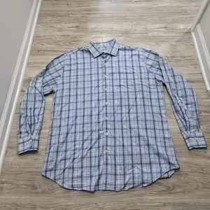 Peter Millar Button Down Shirt Mens XL Long Sleeve Blue Plaid Cotton Soft - Picture 1 of 9